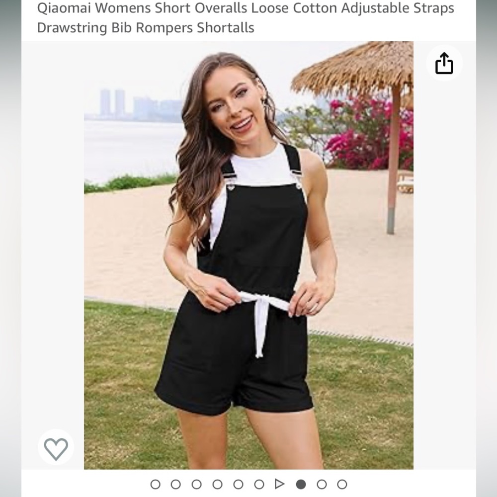 Qiaomai Womens Short Overalls Loose Cotton Adjustable Straps Drawstring Bibs.